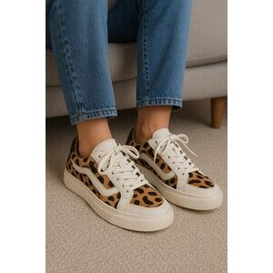 UGG Leopard Print White Leather Sneakers Women’s Size 9 Casual Low Top Shoes